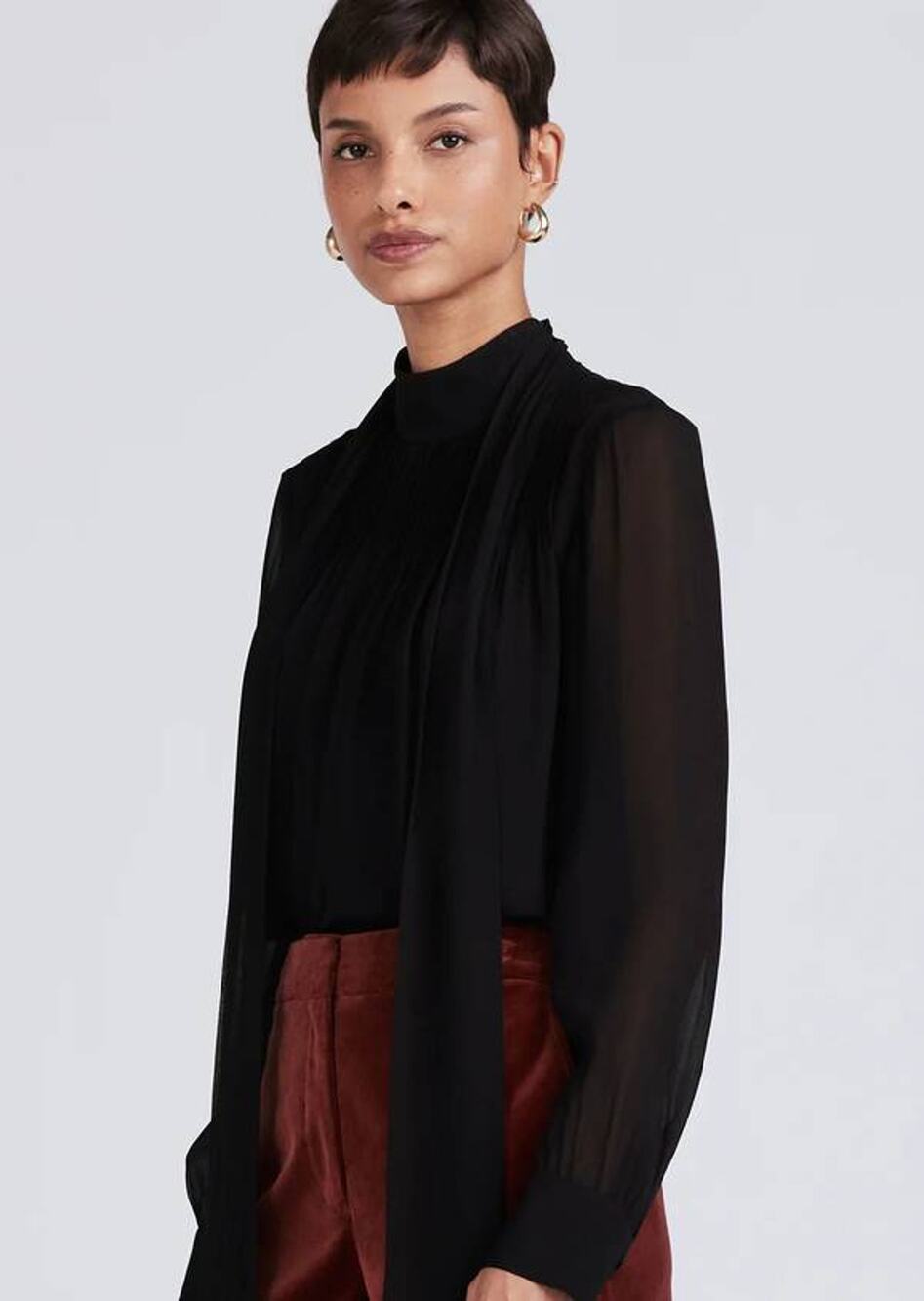 Derek Lam 10 Crosby Valentine Tie Neck Blouse Black TF337269VSG-BLK-D Size 4 S